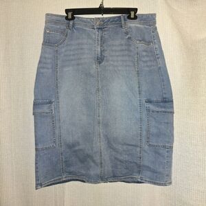 Cato Denim Cargo Midi Skirt Sz. 20W Distressed Button Zip Pockets Casual Outdoor